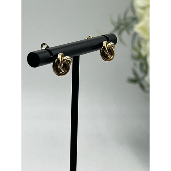 Designer Signed 14k Yellow Gold Classic Love Knot Post Stud Small Earrings 2.1g - Picture 6 of 10